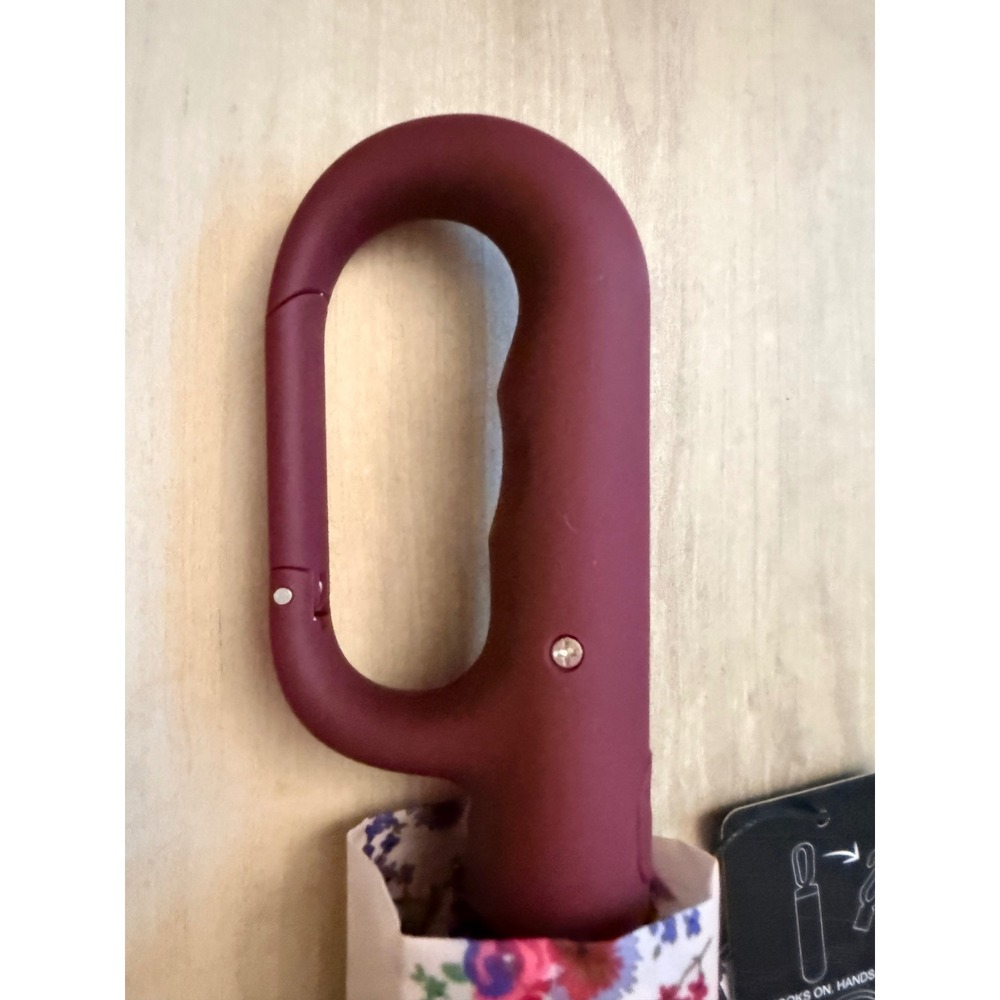 Nine West Carabiner Handle Umbrella Compact 44in Canopy Floral Pink Burgundy NWT - Picture 10 of 11